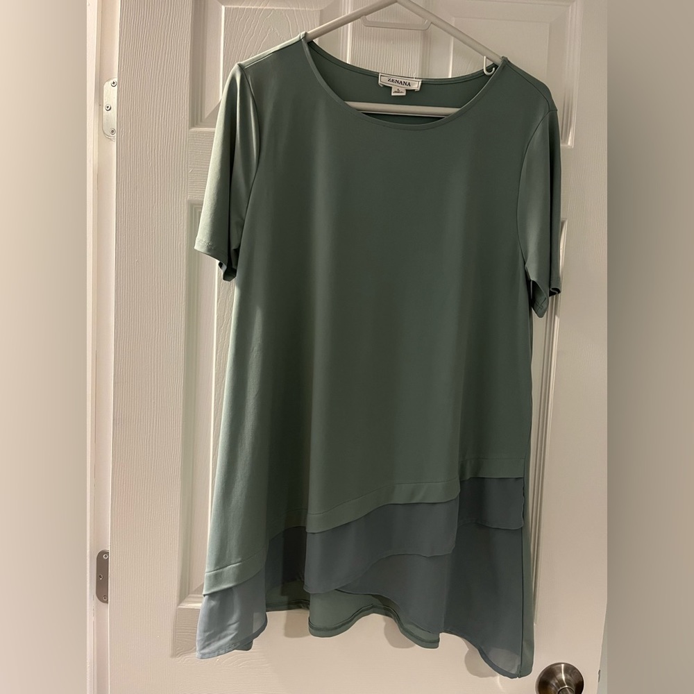 NWOT long green Zenana short sleeve shirt.